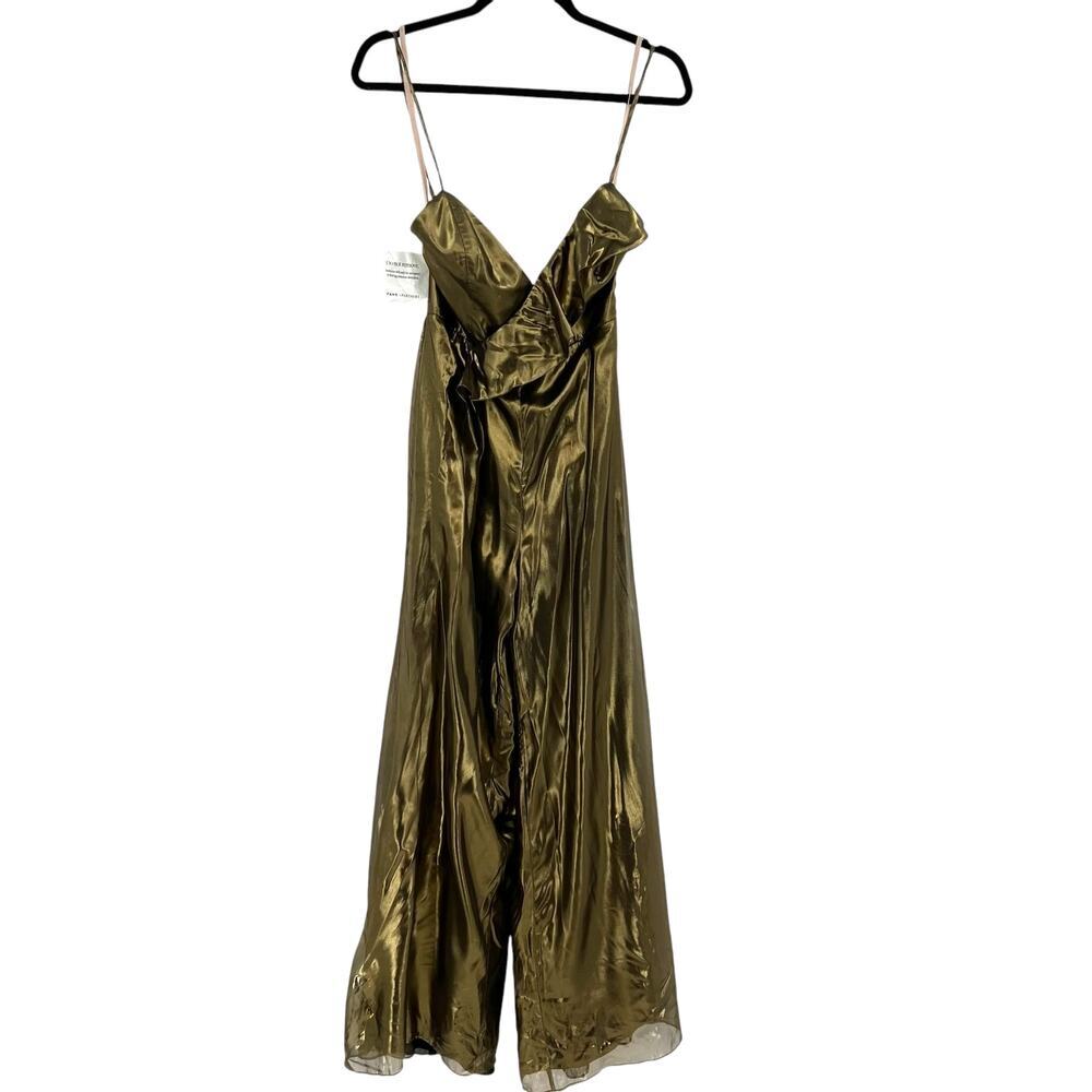 Fame &‎ Partners Gold Metallic Lame Wide Leg Backless Jumpsuit Size US 2